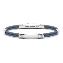 Load image into Gallery viewer, Cadet Blue Silicone Bracelet with Silver Tag and Rose Gold Details | ZAN EXB577R-AV