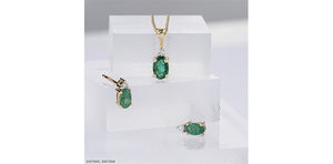 Pendant & chain - 10kt Yellow Gold - Diamond & Green Emerald  | DD7889YEM