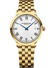Load image into Gallery viewer, Raymond Weil Toccata Classic Men's Gold Applied Roman Numeral Indexes, Railway-Track Chapter Ring Quartz Watch | 5485-P-00359