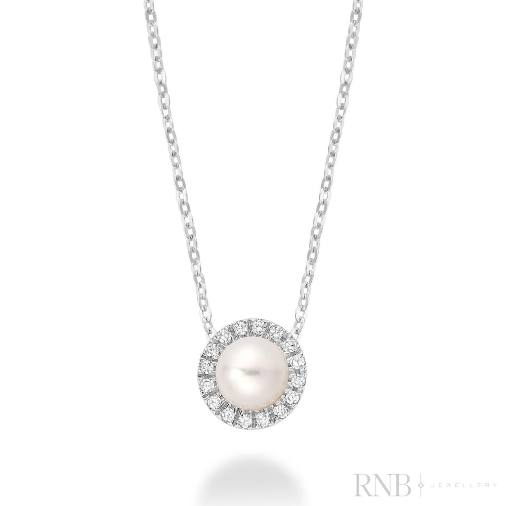 Necklace - Natural Diamonds & Pearl - 10kt White Gold | 09-0410PL10