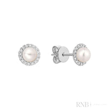 Load image into Gallery viewer, Earrings - Natural Diamonds &amp; Pearl - 10kt White Gold | 13-0410PL10
