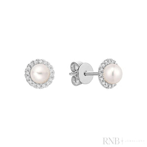 Earrings - Natural Diamonds & Pearl - 10kt White Gold | 13-0410PL10