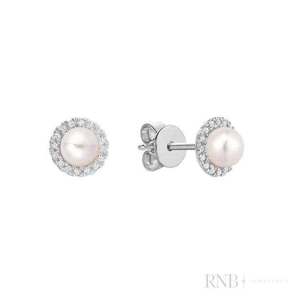 Earrings - Natural Diamonds & Pearl - 10kt White Gold | 13-0410PL10