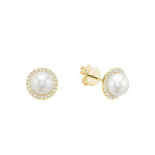 Load image into Gallery viewer, Earrings - Natural Diamonds &amp; Pearl - 10kt Yellow Gold | 13-0410PL20Y
