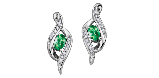 Earrings 10Kt white gold  - Diamond & Emerald | DX587WEM