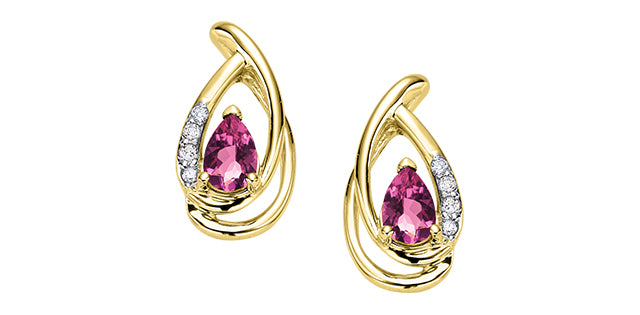 Earring - Diamond & Pink Tourmaline - 10kt Yellow Gold  | DX956YPT