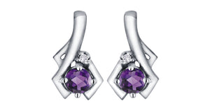 Earrings - Diamond & Amethyst - 10Kt White Gold  | DX578WAM