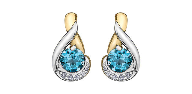 Earrings - Diamond & Bleu Topaz - 10kt Yellow - White Gold | DD3128