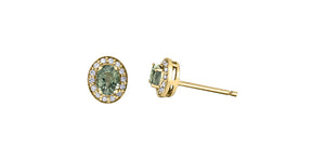 Earrings - 10Kt Yellow Gold - Diamond & Green Sapphire | DX904YGRSA