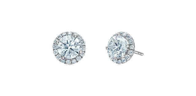 Stud Earrings Halo - Lab Grown Diamond - 14kt white gold | 2 x 0.50ct round cut total