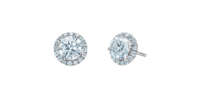 Stud Earrings Halo Lab Grown Diamond 14kt White gold 2 x 0.50ct round cut total