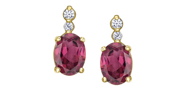 Earring - Diamond & Rho. Garnet - 10kt Yellow gold | ML978YRHGA