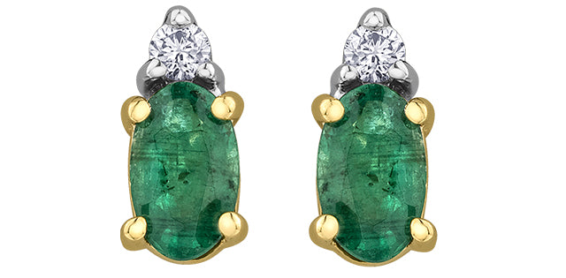 Earrings - 10Kt Yellow Gold - Diamond & Green Emerald | DD7888YEM