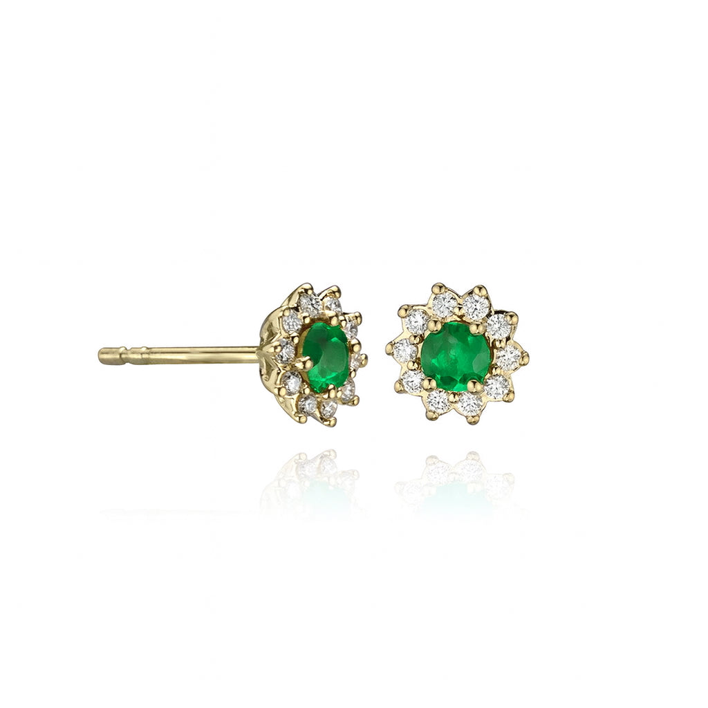 Earrings - Natural Diamonds & Emerald - 14kt Yellow Gold | EF6811ED
