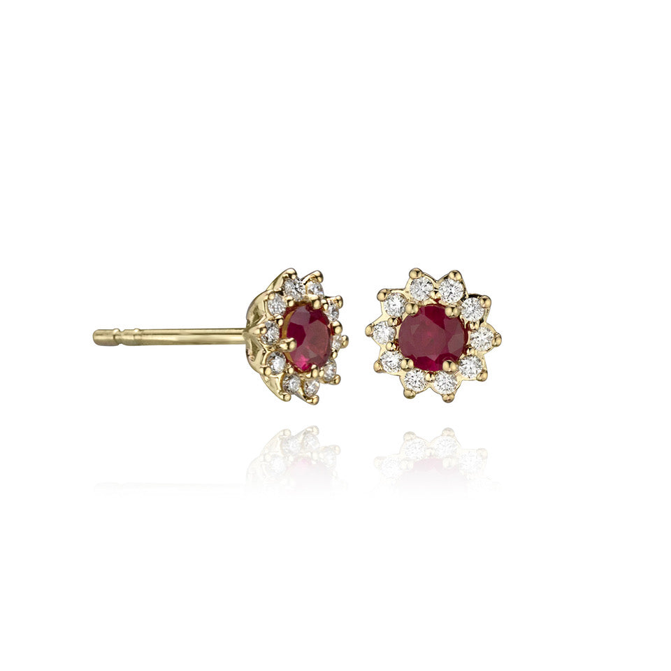 Earrings - Natural Diamonds & Ruby - 14kt Yellow Gold | EF6811RD