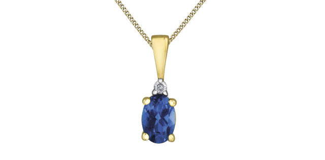 Pendant & Chain -Diamond & Blue Sapphire - 10kt Yellow Gold | DD7889YSA