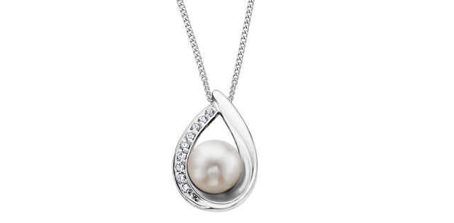 Pendant & Chain | 10kt White Gold - Pearl and Diamonds | DD2165