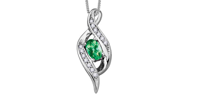 Pendant and Chain - 10kt White Gold - Diamond & Emerald | DX669WEM