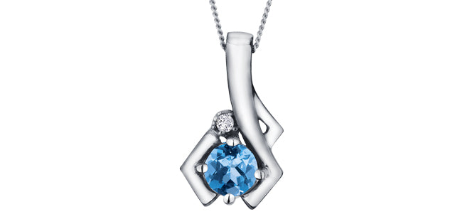 Pendant & Chain - 10kt white gold - Diamond & blue topaz  | DX581WBT