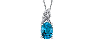 Pendant & Chain - 10kt white gold - Diamond & Blue Topaz | DD2838