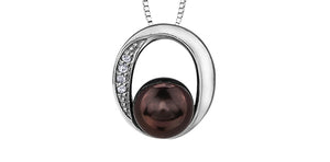 Pendant & Chain black -  pearl & diamonds - 10Kt White Gold |  DD7231