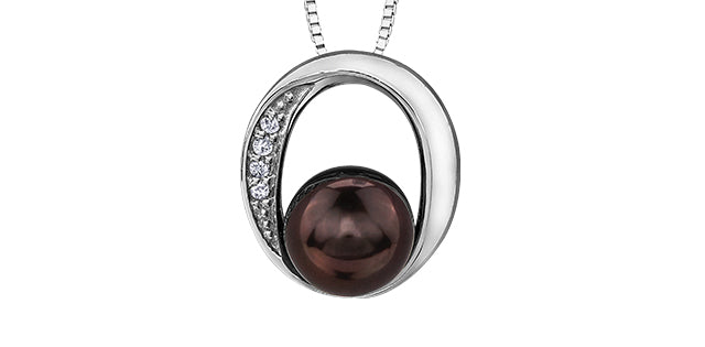 Pendant & Chain black -  pearl & diamonds - 10Kt White Gold |  DD7231