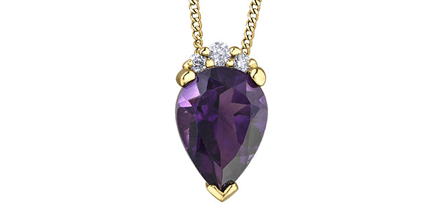 Diamond & Amethyst - 10kt Yellow Gold Pendant and Chain | DD7963YAM