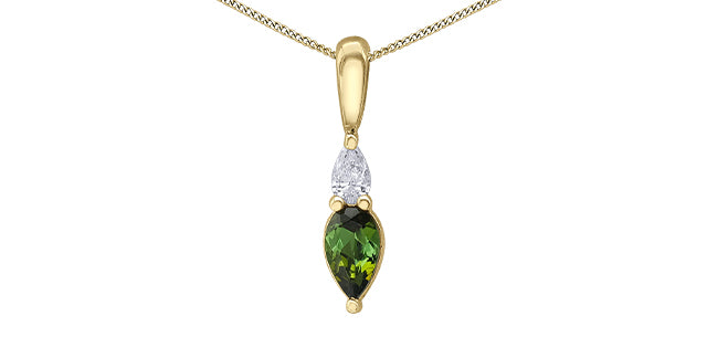 Diamond & Green Tourmaline - 10kt Gold Pendant and Chain | DD8110YGRTR