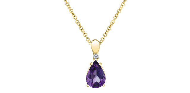 Pendant & chain - Diamond & Amethyst - 10kt Yellow gold | ML1007YAM