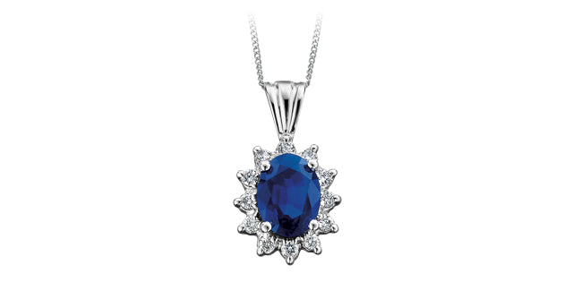 Pendant and Chain - Sapphire & Diamonds - 10kt White Gold | DD2479