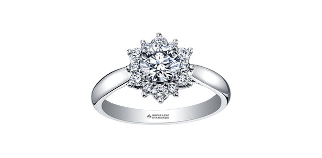 Ring - Natural Round Cut  Maple leaf diamonds - 18kt White Gold  | R30192WG/110-18