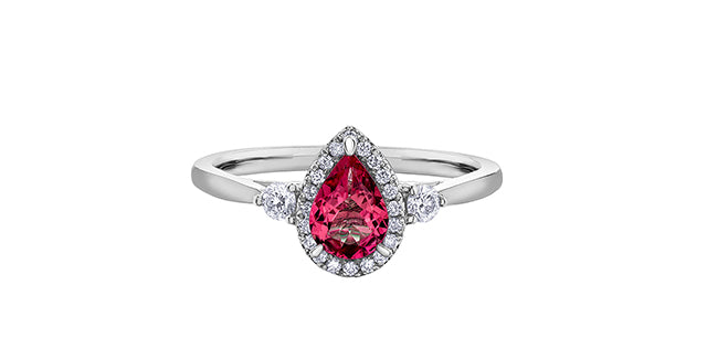 Ring - Ruby & Natural Round Cut  Maple Leaf Diamonds - 14kt White Gold  | R30835WG