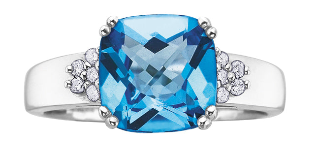 Ring - Diamonds & Blue Topaz - 10kt white gold  | DD1856