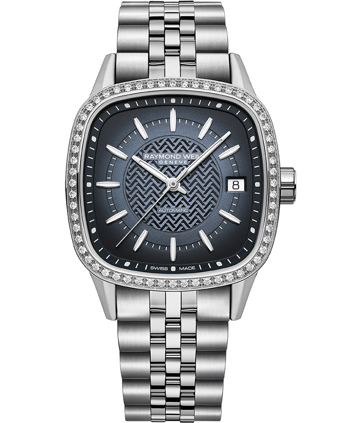 Raymond Weil Freelancer Ladies Automatic Blue Dial Bracelet Watch, 34.5 x 34.5 mm | 2490-STS-50051