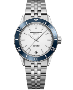 Raymond Weil Freelancer Diver White Dial Bracelet Watch, 36mm | 2755-ST3-30001