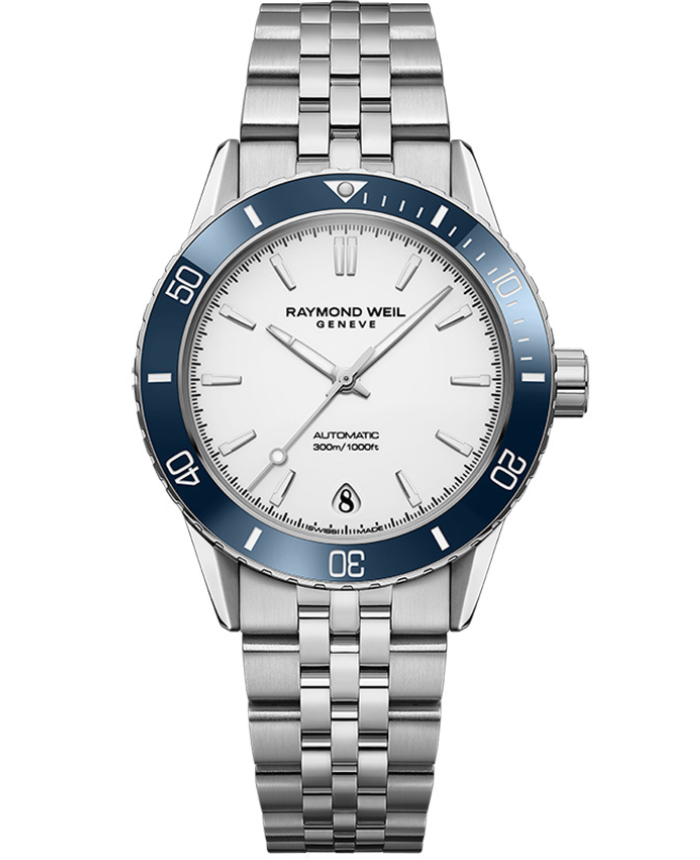 Raymond Weil Freelancer Diver White Dial Bracelet Watch, 36mm Raymond Weil Freelancer Diver White Dial Bracelet Watch, 36mm