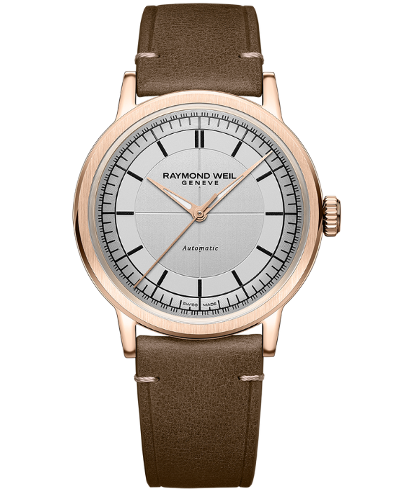 Mens Millesime Leather Silver Dial Watch Raymond Weil