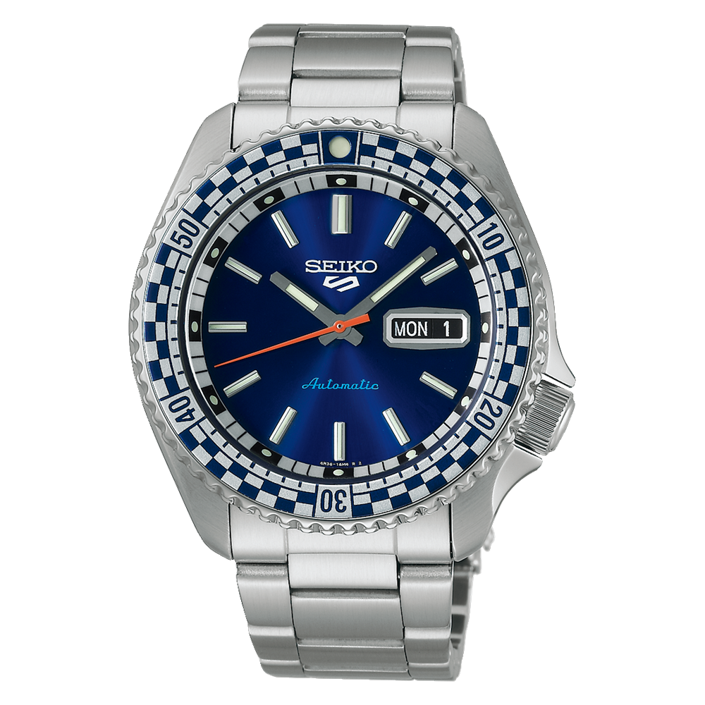 Seiko 5 Sport Retro 1969 Petrol Blue checker Flag