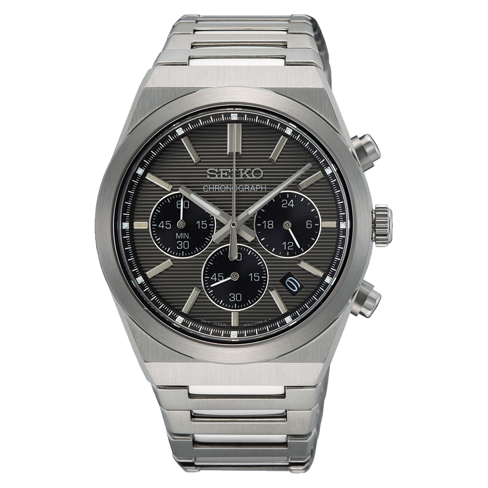 Mens Sport Chronograph Stainless Steel Grey Dial Watch Seiko