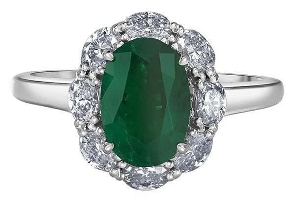 Ring - Diamonds & Emerald - 14kt White Gold | 1.63ct Oval Emerald