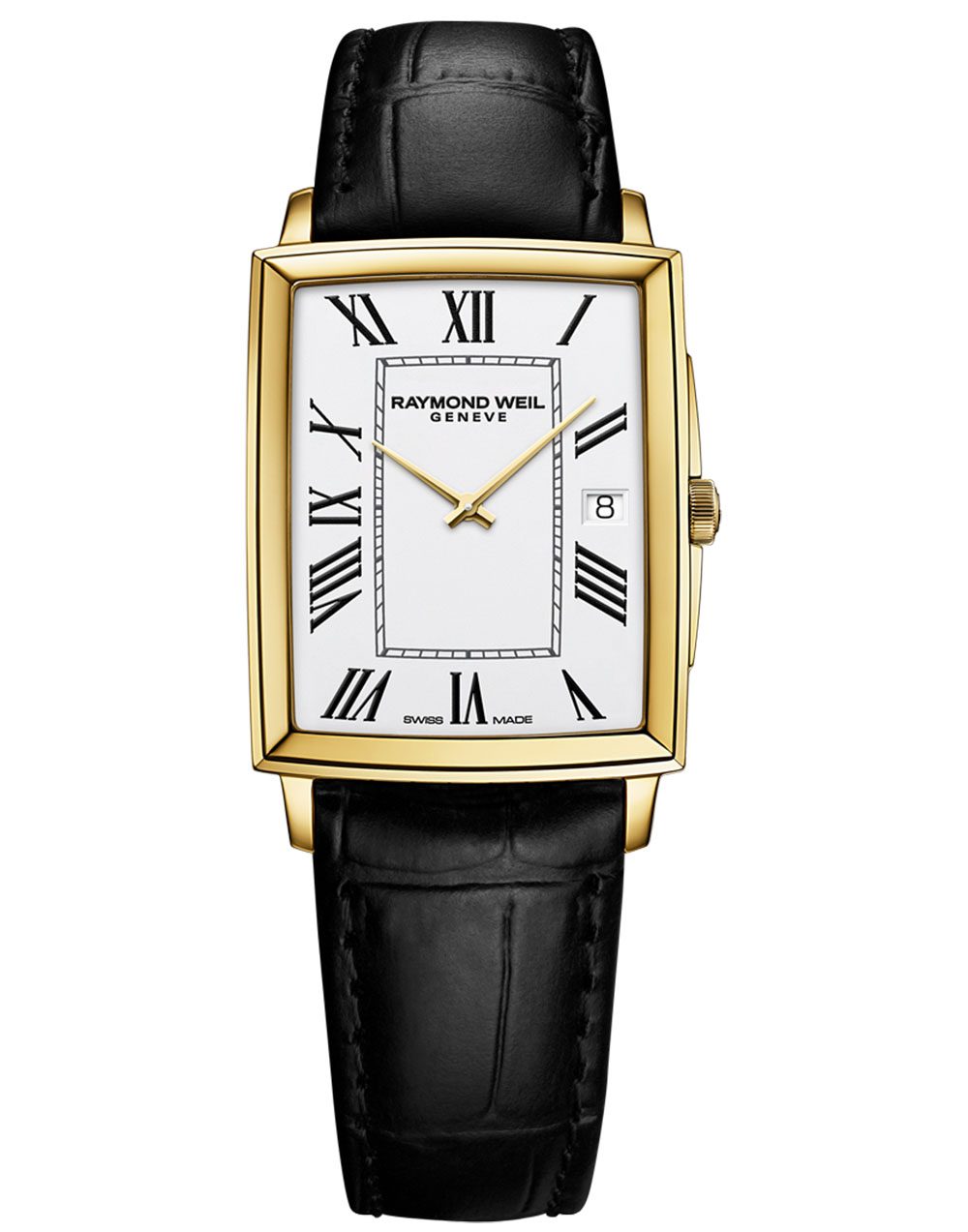 Raymond Weil Toccata Men's Classic Rectangular Gold PVD White Dial Leather Watch | 5425-PC-00300