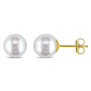 Pearl Stud Earrings | 14k Yellow Gold  | 7 - 7.5  MM White Japanese Akoya Cultured | JACPSE207Y
