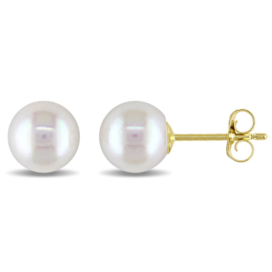 Pearl Stud Earrings | 14k Yellow Gold | 6.50 - 7 MM White Japanese Akoya Cultured | JACPSE267Y