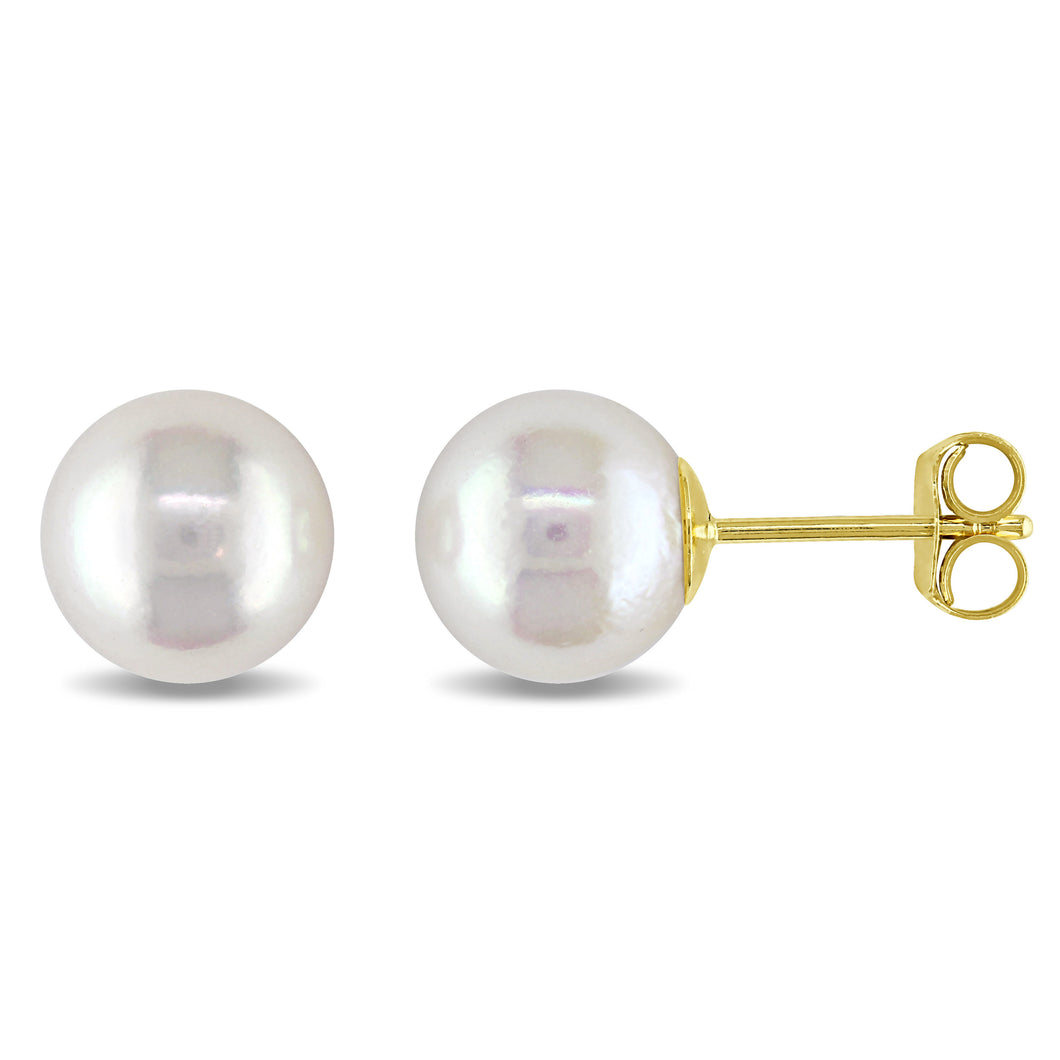 Pearl Stud Earrings | 14k Yellow Gold | 7.5  - 8 MM White Japanese Akoya Cultured | JACPSE278Y