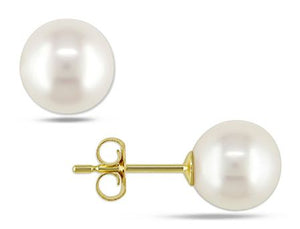 Pearl Stud Earrings | 14k Yellow Gold | 8.5 - 9 MM White Japanese Akoya Cultured | JACPSE289Y