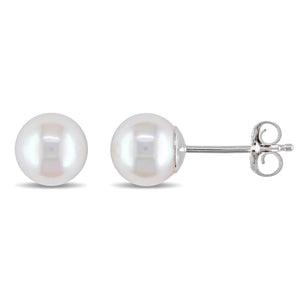 Pearl Stud Earrings | 14k White Gold | 6 - 6.5 MM White Japanese Akoya Cultured | JACPSE206W