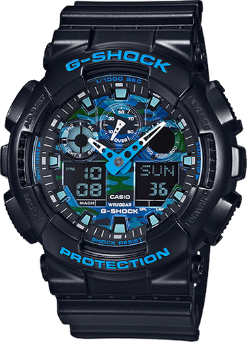 CASIO G SHOCK WATCH BLACK BLUE GA100CB 1A