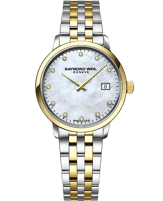 Toccata Ladies Two-tone Gold Diamond Quartz Watch, stainless steel two-tone, white mother-of-pearl dial, 11 diamonds, yellow gold PVD | 5985-STP-97081